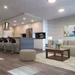 a living room with a couch and a table