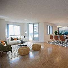 a living room with a couch and a table