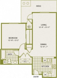 Plan 3 – 1 Bedroom 1 Bath Floor Plan Layout – 778 Square Feet