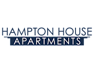 Hampton House Apartments written in white on a black background.