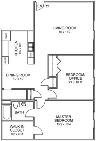 Portsmouth two bedroom one bathroom floor plan at Moore Place