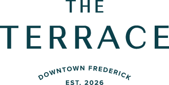 A black background with white text that reads "THE TERRACE Downtown Frederick Est. 2026".