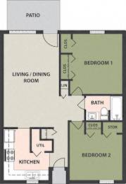  Floor Plan 2-Bedroom, 1-Bath