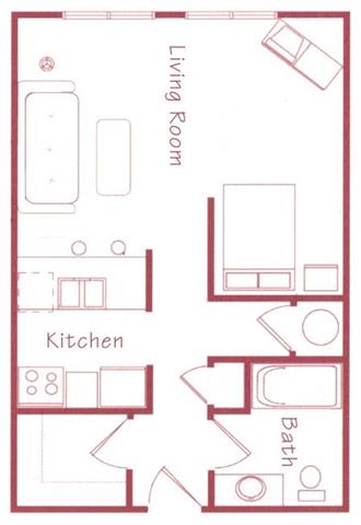 Floor Plan  Bonsai studio one bathroom Floorplan at Northridge Heights Apartments