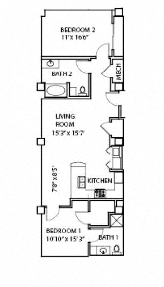 B20 Floor Plan at Residences at Forest Park, Saint Louis, MO, 63108