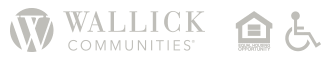 The image features the logo of Wallick Communities, which includes a stylized 'W' and a symbol representing a building and a wheelchair.