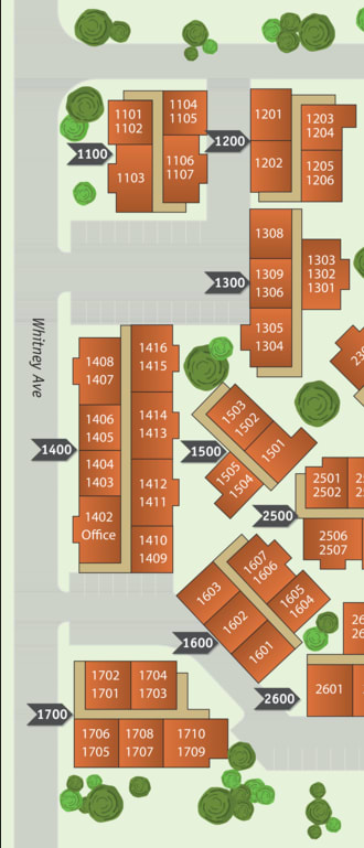 A map with numbered sections and green trees.