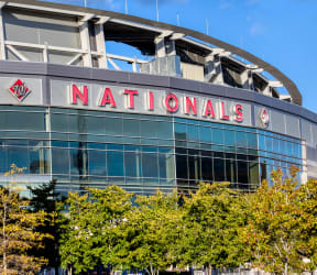a view of the front of the national stadium