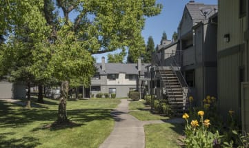 Pepperwood apartments building exteriors and community walking path