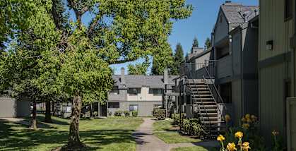 Pepperwood apartments building exteriors and community walking path