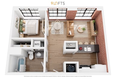 A floor plan of a 90 square foot apartment.