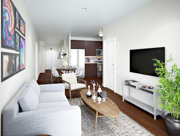 a living room with a couch and a coffee table