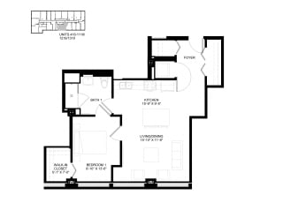Floor Plan 1 Bed 1 Bath B