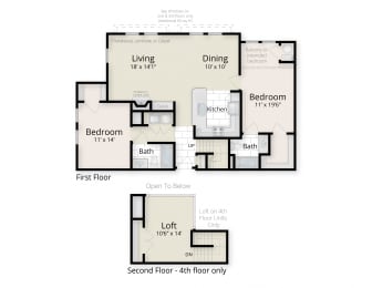 two bedroom floor plan at The Residences at King Farm, Rockville