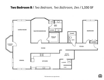 Two Bedroom B Floor Plan at Ingram Manor Apartments, Pikesville, Maryland