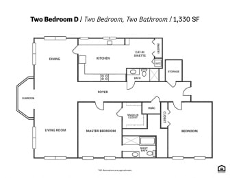 Two Bedroom D Floor Plan at Ingram Manor Apartments, Pikesville