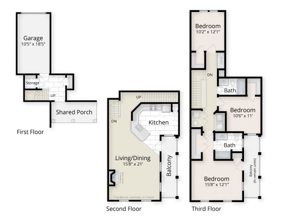 Floor Plan  three bedroom townhome floor plan with garage at The Residences at King Farm, Rockville, MD