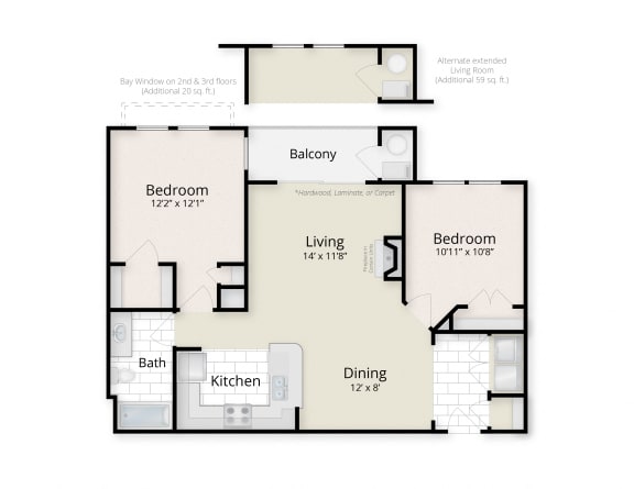 Floor Plan  two bedroom floor plan with garage at The Residences at King Farm, Maryland, 20850