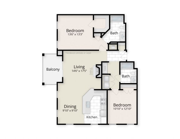 Floor Plan  two bedroom floor plan at The Residences at King Farm, Rockville, Maryland