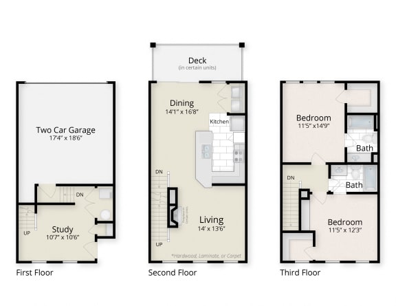 Floor Plan  two bedroom townhome with garage at The Residences at King Farm, Rockville