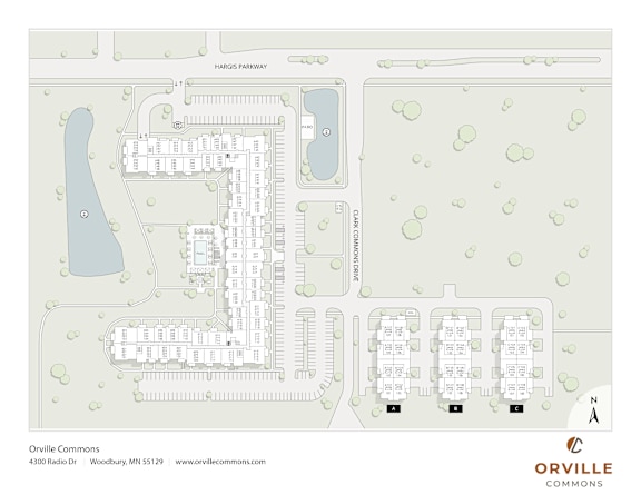 A map of the Orville Commons apartment complex.