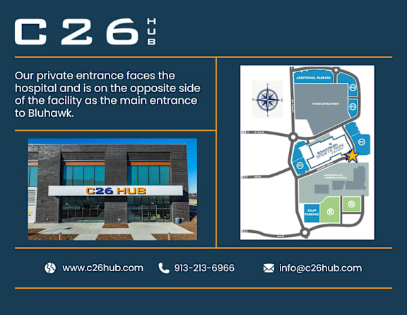 A map of a facility with a building labeled C26 HUB.
