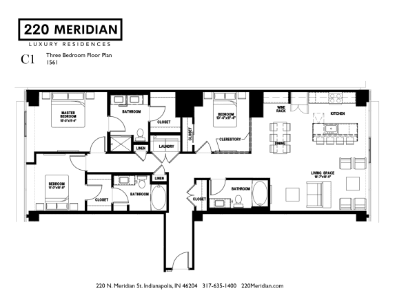 C1 Floor Plan at 220 Meridian, Indiana, 46204