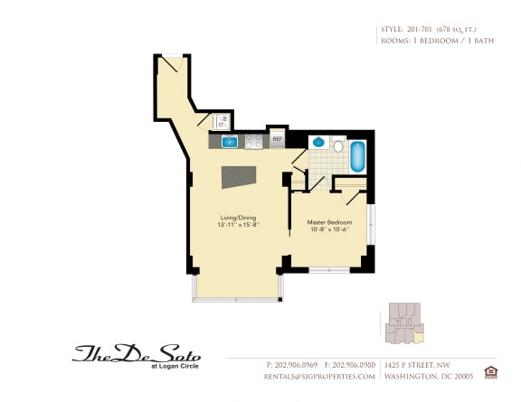 The DeSoto 01 Floor Plan at The DeSoto Apartments, Washington, DC, 20005