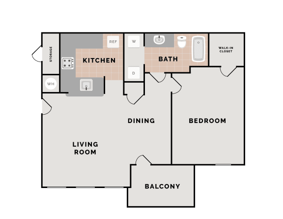 1 Bedroom 1 Bathroom Floor Plan at Villas at Bailey Ranch Apartments, Owasso