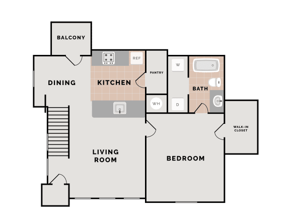 Floor Plan  1 Bedroom 1 Bath 805 Floor Plan at The Villas at Bailey Ranch Apartments, Owasso, 74055