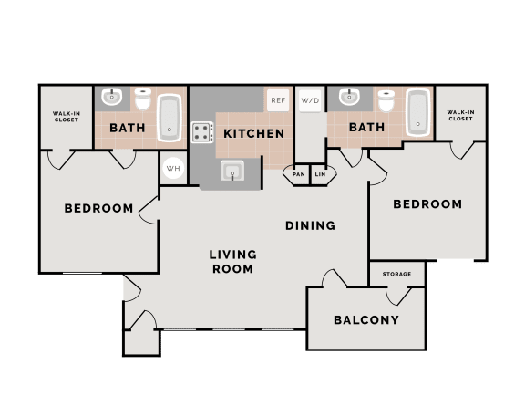 2 Bed 2 Bath Floor Plan at Villas at Bailey Ranch Apartments, Oklahoma, 74055