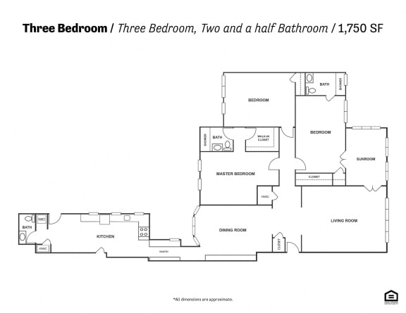 Three Bedroom Floor Plan at Ingram Manor Apartments, Maryland, 21208