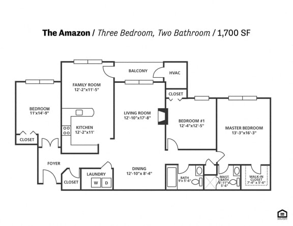 3 bed 2 bath The Amazon Floor Plan at Cascades Overlook Apts., Maryland