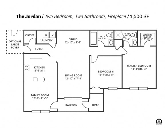 Floor Plan  The Jordan Floor Plan at Cascades Overlook Apts., Owings Mills, 21117