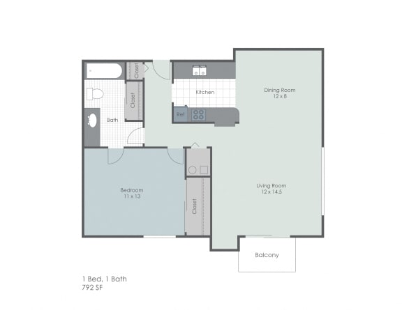 Floor Plan  One bedroom apartment layout