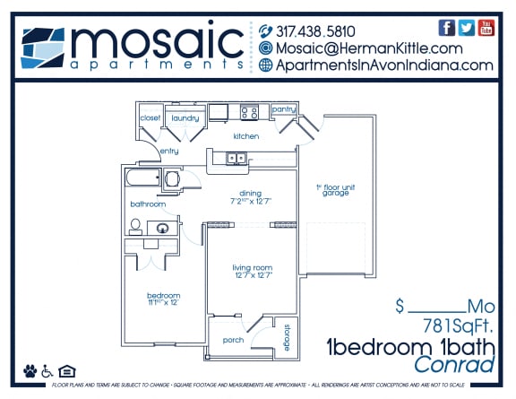 A one bedroom Conrad floor plan