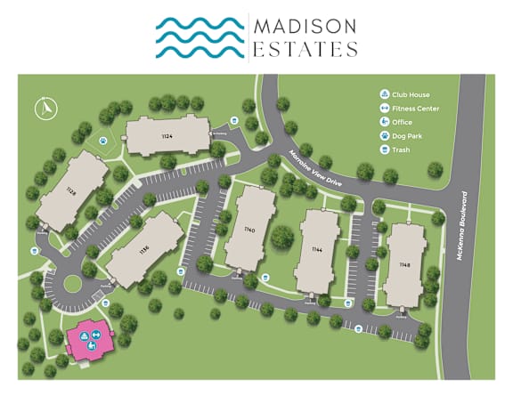 A map of Madison Estates with a compass rose in the upper left corner.