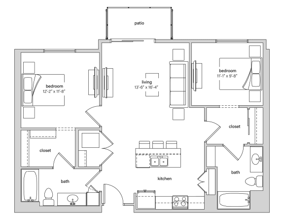 2 bed 2 bathroom B Floor Plan at The Crossings at Windsong, Prescott Valley