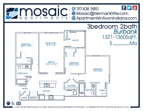 A three bedroom Burbank floor plan