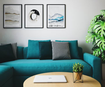 Stock Image of living room blue theme