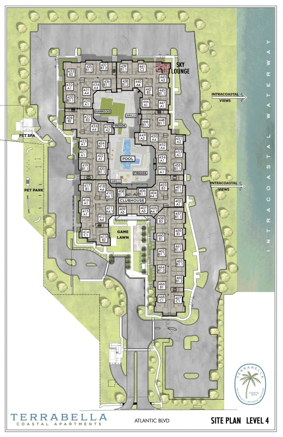 a map of the development with a floor plan of the building