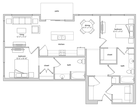 2 bed 2 bathroom D1 Floor Plan at The Crossings at Windsong, Prescott Valley, AZ