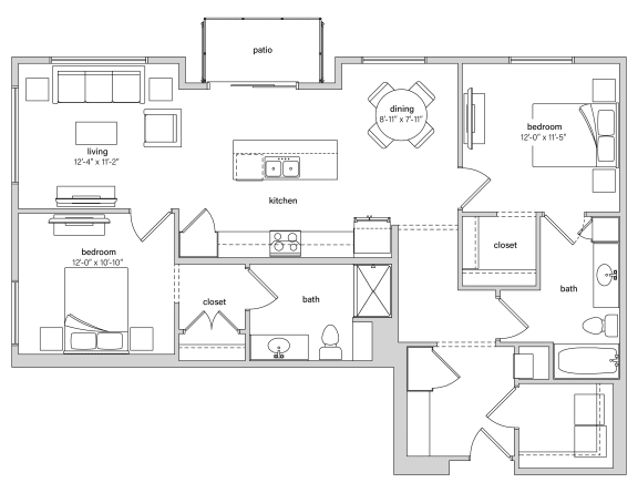 2 bed 2 bathroom D Floor Plan at The Crossings at Windsong, Prescott Valley, 86314