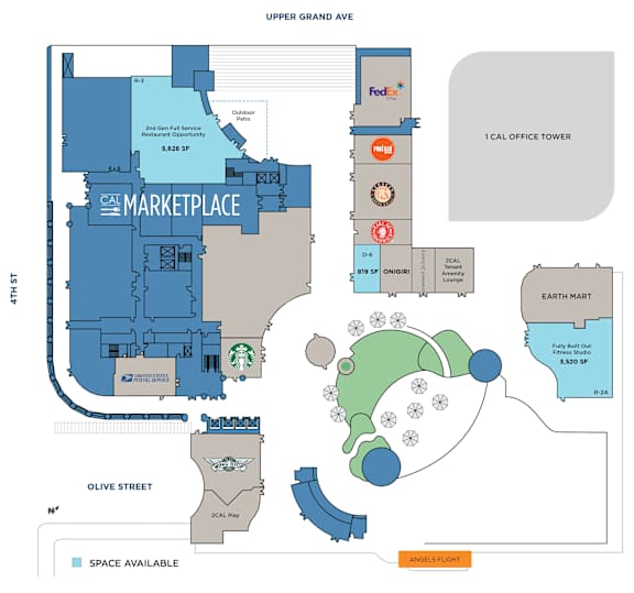A map shows the layout of a marketplace with various stores and spaces available.