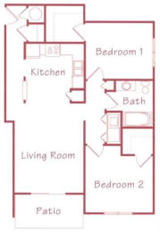 Floor Plan  Willow two bedroom one bathroom Floorplan at Northridge Heights Apartments