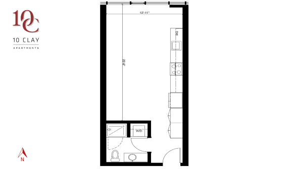Studio Floor Plan at 10 Clay Apartments, Seattle, WA