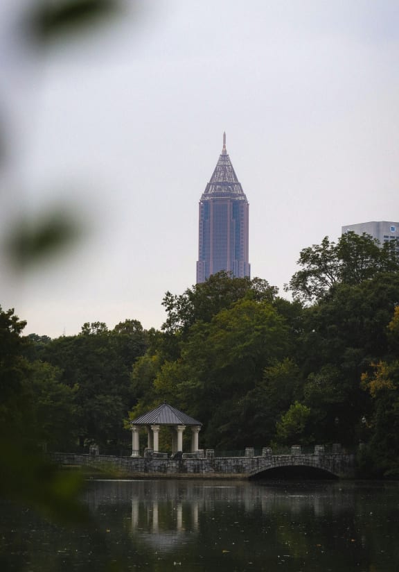 a view of the taipeipei 101 skyscraper from the botanical garden