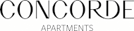 The image shows the word "CONCORDE" in large black letters with the words "APARTMENTS" in smaller black letters below it.