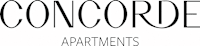 The image shows the word "CONCORDE" in large black letters with the words "APARTMENTS" in smaller black letters below it.