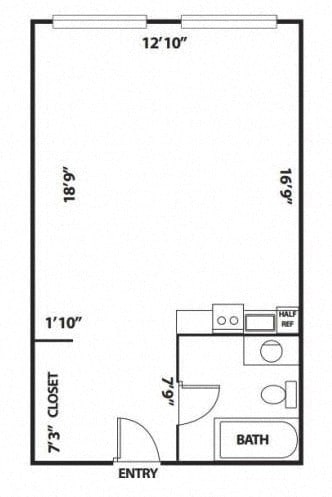studio floor plan | The Flat Apartments in Los Angeles, CA